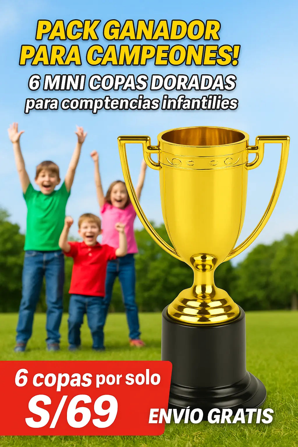 🏆  🥇 6 Trofeos para Niños - Primer Puesto ¡Celebra tu Victoria!